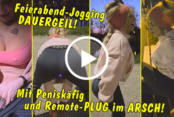 TV_Helena_Kimberly: Feierabend-Joggingrunde dauergeil dank Peniskäfig und Remote Plug im Arsch!