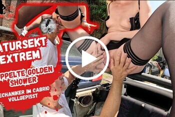 Bikergirl-97: Wir Pissen seine Karre voll! Mechaniker bekommt Doppelpiss im Auto!