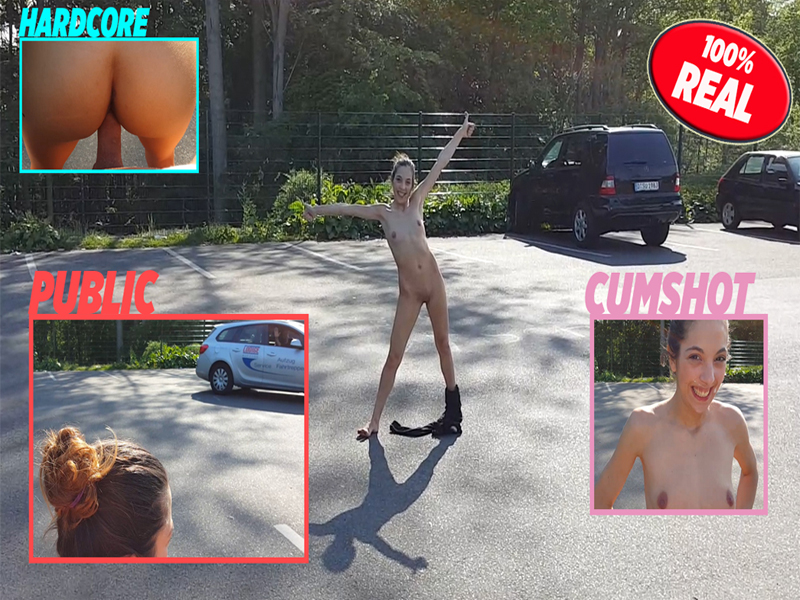 Public ParknRide Fick jetzt wirds richtig krass Da fahre ich einmal auf so einen Park and Ride Parkplatz und schon passiert es! Ein Public Fick soll es sein. Der Stecher stand da einfach rum und ich kann bei einem dicken Pimmel nicht nein sagen. Schnell die kleinen Titten zeigen und schon will der Typ einen Blowjob. Nichts leichter als das! Mein süßer Teen Mund muss eh mal wieder gestopft werden. Bei dem Public Outdoor Fick hat mich sogar ein Autofahrer gesehen, der auch noch beim Ficken gewunken hat! OMG! Wie peinlich? Nein ist mir doch egal. Meine Teen Muschi wird noch schön von hinten geknallt. Denn beim Public Outdoor Fick will ich einen geilen Orgasmus erleben. Aber auch der dicke Riemen soll mich mit einer Cumshot Dusche belohnen. Noch einmal lutschen nach dem Fick und schon ist es so weit. Der fette Pimmel wichst schön seine warme Sahne in mein süßes Teen Gesicht. Dieser extreme Public Outdoor Sex mit Zuschauern hat sich gelohnt ;)!