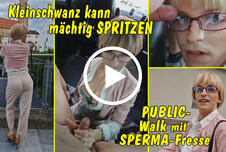 FULL CLIP! Kleinschwanz spritzt ganz schön viel! Public Walk mit Sperma-Fresse! ab 25 Blond Transen Auto Public DWT Blowjob Cumshot Gesichtsbesamung Posing 