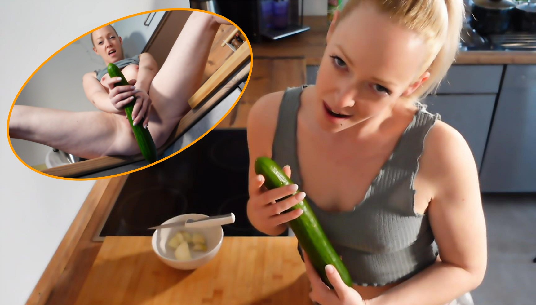 Mit Essen spielt man nicht, oder doch? Auf welche dummen Ideen man beim kochen kommen kann… Mir wurde zwar immer gesagt, „mit essen spielt man nicht!“, aber bei der Gurke bin ich dann doch neugierig geworden wie sich das anfühlt. Ob mich so eine harte Gurke wohl zum kommen bringt?! Geil angefühlt hat es sich auf jeden Fall! Welches Gemüse sollte ich denn noch testen?

#gurke #selbstbefriedigung #orgasmus