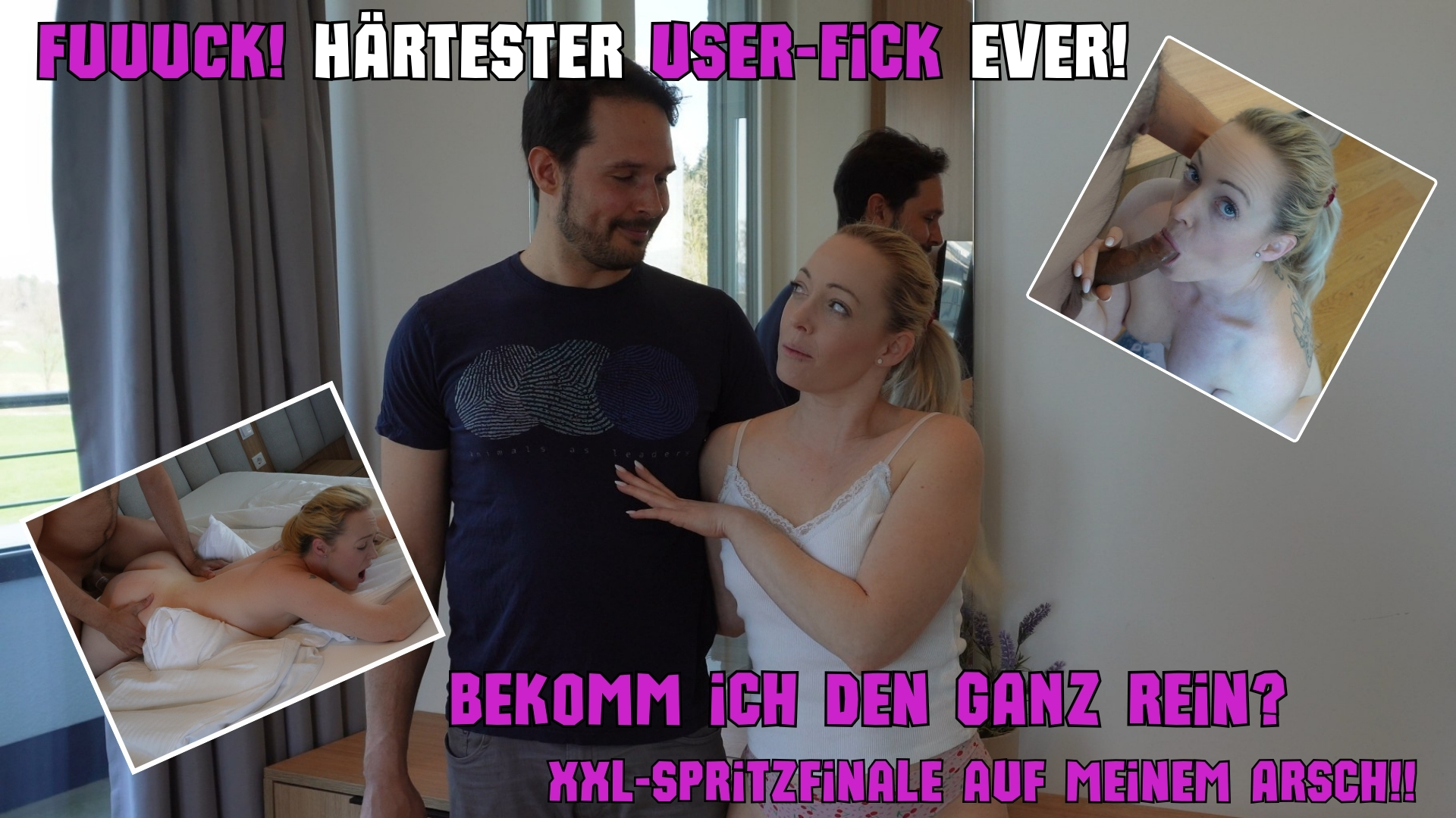FUCK! HÄRTESTER User-Fick ever! Bekomm ich den GANZ rein? XXL-Spritzfinale auf meinem Arsch!! F*ck, F*ck F*ck … ich glaub, ich hab in keinem Clip jemals so oft geflucht vor purer Geilheit! Schon beim ersten Blick auf diesen XXL-Schwanz war klar: Das wird heute heftig. Ich hab echt alles geben müssen, um ihn komplett in meinen Mund zu bekommen und dann gleich Doggy? HALLO?! Ich konnte mich kaum halten vor Lust, um so fester er zugestoßen hat umso lauter wurde ich! Meine Schreie waren sicher im ganzen Hotel zu hören. Patschnass und völlig außer Kontrolle hab ich mir den Prügel tief reinstoßen lassen bis er nicht mehr weiter reinging. Dann kurz Pause, nur um mit den Fingern zu checken, wie feucht ich schon bin. Und weiter geht’s… er will’s extrem eng: Kissen unter meinen Hüften, Beine zusammen… und dann fickt er mich so heftig, dass ich kaum noch atmen kann! Und wie das Ganze endet? Mit einem XXL-CUMSHOOT direkt auf meinen Arsch… WASS eine heftige Ladung KOMPLETT VOLLGESAUT! #Ficken #blond #blasen