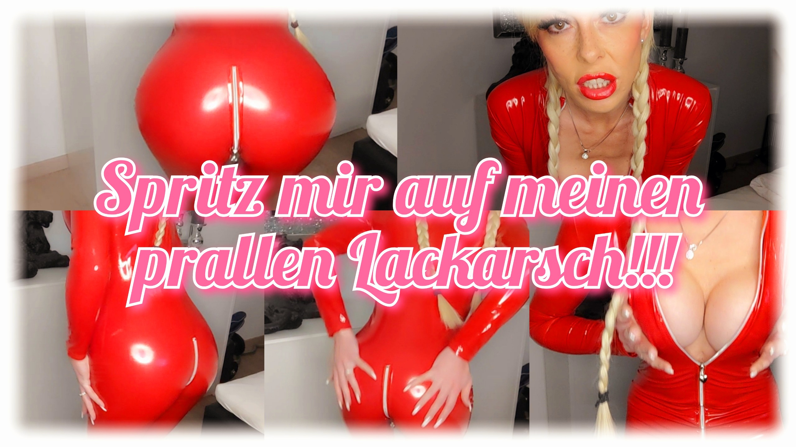 Spritz mir auf meinen prallen Lackarsch!!! Hey mein Lieber,

heute gibt für deinen notgeilen Wixxpimmel, eine besondere Wixxanleitung in meinem roten Latexcatsuit. Ich weiss doch, dass du auf meinen prallen Latexarsch stehst und mir gerne deine fette Ladung Ficksahne drauf rotzen willst!!! Ich werde dich mit meinem perversen Dirtytalk anweisen, mir deinen ganzen Saft schön auf meinen hochglänzenden Arsch zu spritzen.

Also los worauf wartest du noch, hol endlich deinen prallen Schwanz raus und wixx ihn zu dem Anblick meines prallen Hinterns!!!