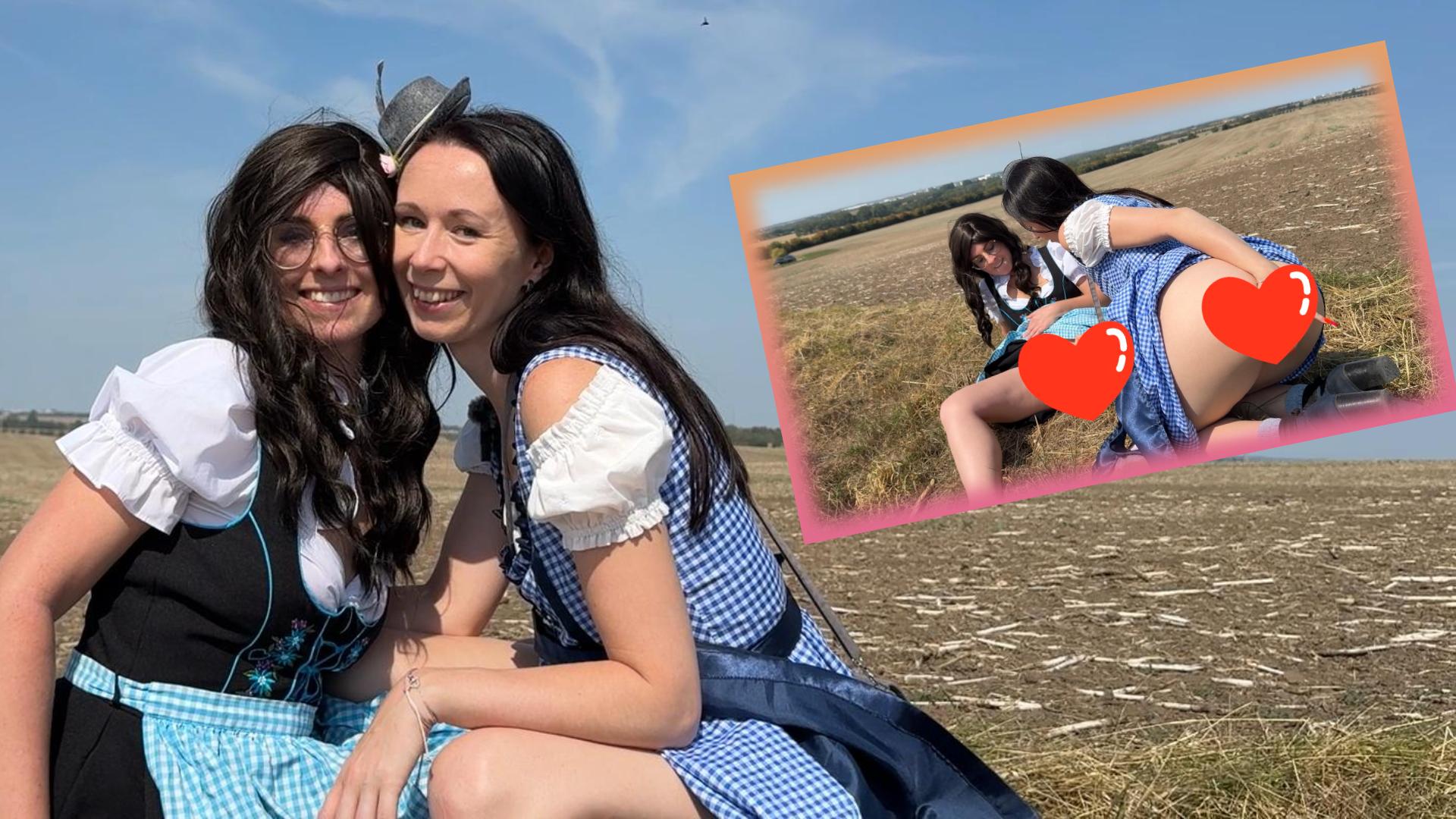 Horny Heimweg! Öffentliche Lesbenspiele nach der Party! Mia und ich waren bei einem Oktoberfest im Nachbarort! Die Party war echt gut, wir haben bis zum nächsten Morgen durchgemacht und hatten echt Bock darauf ein paar heiße Typen abzuschleppen. 
Leider waren wir nicht erfolgreich und so sind wir am Morgen allein nach Hause gegangen. Horny waren wir beide allerdings immer noch, also haben wir uns spontan selbst um unsere feuchten Muschis gekümmert!
Schreib mir doch, ob du uns auch gerne nach Hause gebracht hättest!