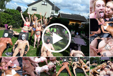 NACHBARSCHAFTS-SCHLAMPEN - Outdoor AO GangBang Milfs Blond Brünett Rasiert Gangbang Lesbenszenen Handjob AO Blowjob Muschi lecken Nahaufnahme POV Doggystyle Missionar Schlucken 