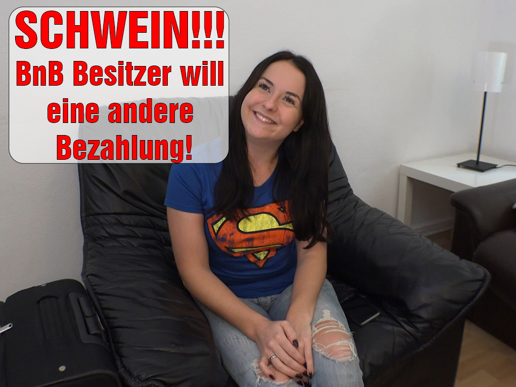SCHWEIN! BnB Besitzer will eine andere Bezahlung! Ok, die Überraschung ist ja groß gewesen, als ich hier in das BnB eingezogen bin, dass der Besitzer ein STAMMUSER von mir ist. Dafür hatte ich ihn eigentlich schon belohnt und nun wollte ich das BnB auch brav bezahlen. Aber er hatte da wohl eine andere Idee! Er meinte ich könnte ihn ja nochmal glücklich machen. Zuerst dachte ich mir, WAS IST DAS DENN FÜR EIN SCHWEIN! Aber als er seinen Schwanz rausgeholt hatte, konnte ich einfach nicht anders. Was meinst du, war das ok?