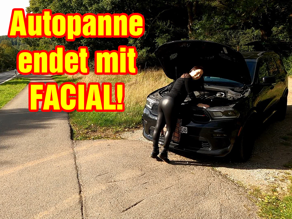 AUTOPANNE endet mit FACIAL! Da bleibe ich mitten auf der Landstraße mit meinem Auto liegen und was mach ich jetzt? Ich hab doch keine Ahnung von sowas! Zum Glück kommt dieser Kerl gerade richtig vorbei und kann mir helfen. Aber in die Werkstatt muss ich trotzdem. Für seine Hilfe will er etwas haben und das endet für mich mit Sperma im Gesicht! Wobei, wenn so viele Sachen mit Sperma mit Gesicht enden würden, dann würde ich mir öfters helfen lassen. :P Hättest du mir auch geholfen?