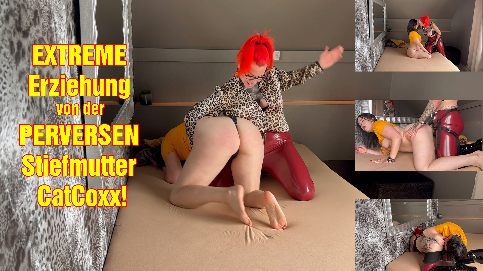 EXTREME Erziehung von der PERVERSEN Stiefmutter CatCoxx! Also CatCoxx ist einfach zu krass! Da schaut man sich ein paar Schwänze auf dem Handy an und schon bekomme ich die Lektion meines Lebens! Mein Arsch ist nachher wieder extrem rot und wund! Sie fickt mich so extrem mit einem Strap On und so will sie mir die Schwänze aus dem Kopf ficken. Aber um ehrlich zu sein, will ich jetzt noch mehr Schwänze! Als Belohnung gab es noch Rimming für Cat. Nett von mir, oder war das zu heftig?