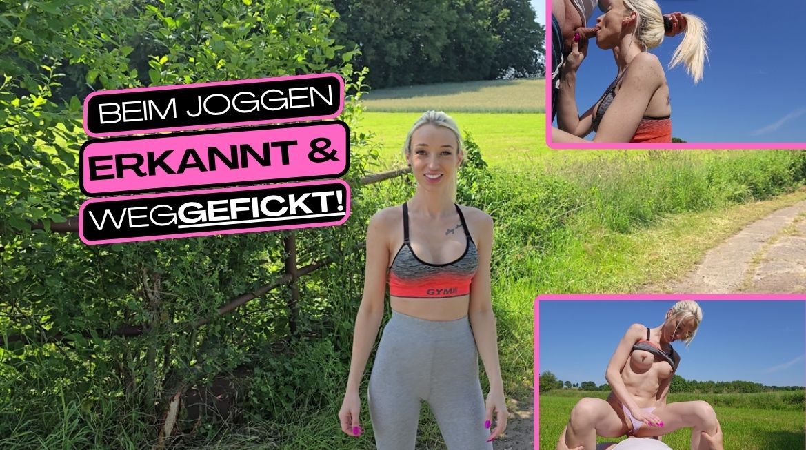 Beim Joggen erkannt und weggefickt Ich war joggen als ich plötzlich von einem fremden Mann angesprochen wurde. Er hat mich an Hand meiner Videos erkannt und natürlich zögerte er nicht mich zu Fragen, ob ich nicht Bock hätte mit ihm was zu machen. Es eskalierte mitten auf dem Feld, was ein geiler Creampie.