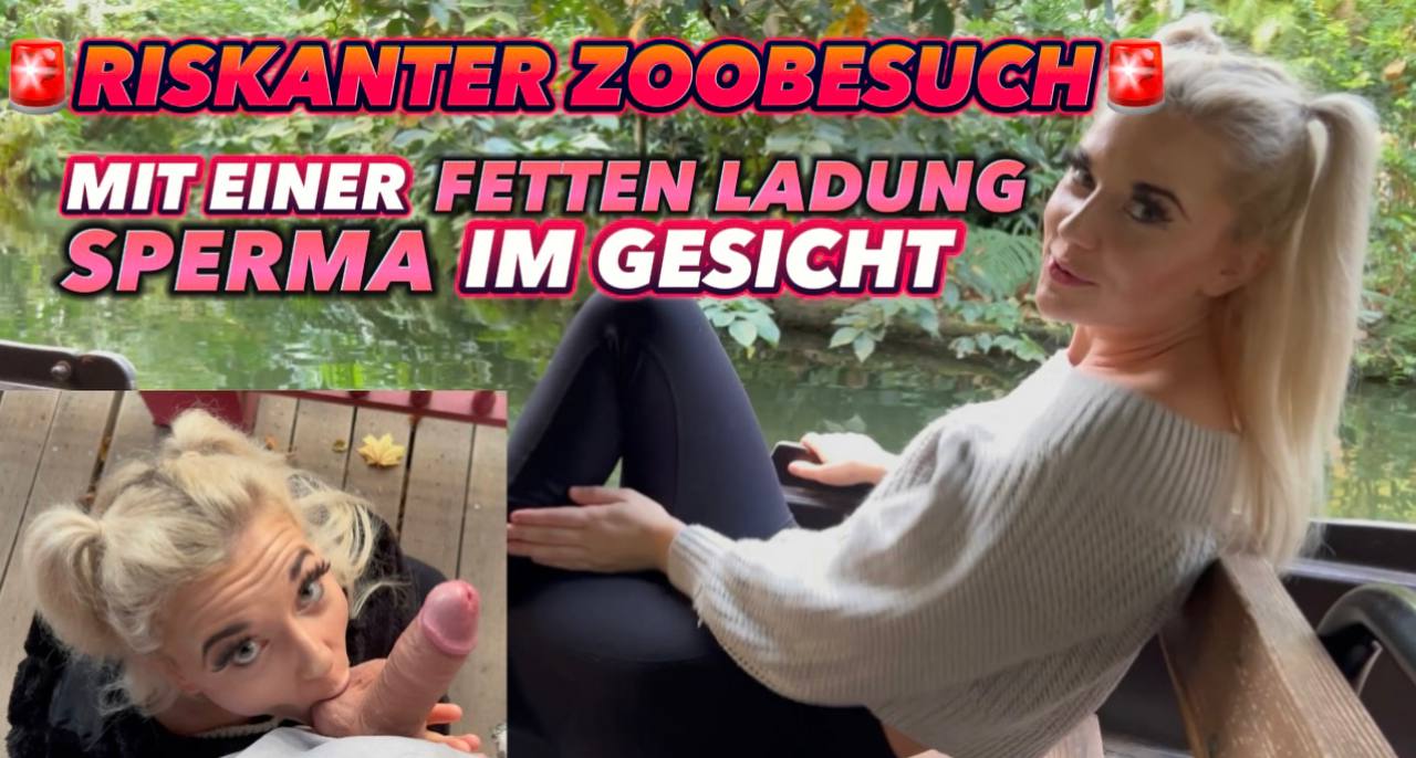 RISKANTER ZOOBESUCH MIT FETTER LADUNG SPERMA IM GESICHT !! Eigentlich wollte ich nur meinen freien Tag mit meinem Kumpel bei einem entspannten Ausflug im Zoo verbringen. Aber ein Tag ganz ohne Cam Action oder Sex geht dann doch nicht. Das führte dazu, dass ich mitten im Zoo ziemlich notgeil wurde. Also packte ich während unserer Bootsfahrt durch die Tropen einfach seinen Schwanz aus und fing an, ihn zu lutschen. Ich musste schon sehr aufpassen, da überall Besucher an Land rumgelaufen sind. Noch riskanter wurde es, als ich meinen Arsch blank zog und mich von ihm richtig schön Doggy ficken ließ. Zum Schluss gab es auchdie fette Spermaladung mitten ins Gesicht. Ich notgeiles Luder musste natürlich mit runter gelassener Hose und Spermafresse noch eine Runde durch den Zoo drehen. Hättest du die Eier gehabt diese Public Action mit mir durchzuziehen?
