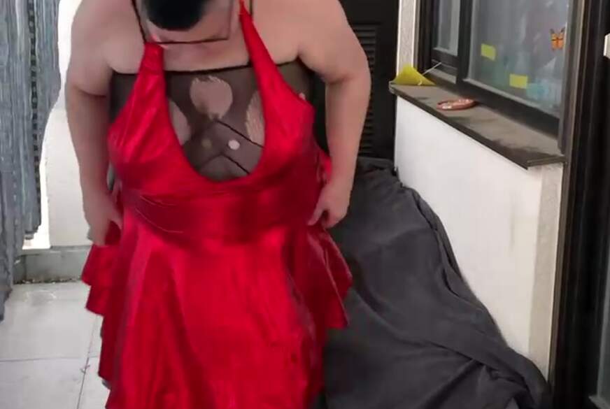 Sexyclaudia46: Rotes Lederkleid , Bodystocking ,High Heels ,p****n