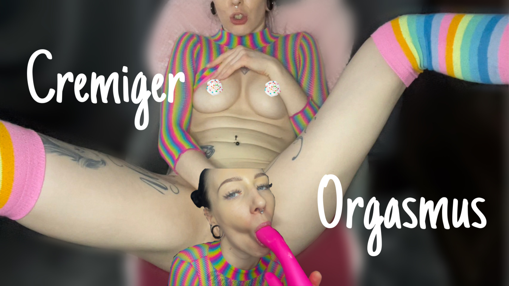 Wenn Du auf geilen cremigen Pussy Saft steht, ist das der richtige Clip für Dich! In meinen sexy Regenbogen Dessous, spreize ich meine Beine weit und verwöhne meine Pussy ausgiebig! Du bekommst spezielle Nahaufnahmen von meiner Geilheit, leck meinen cremigen Saft und genieße wie ich komme!