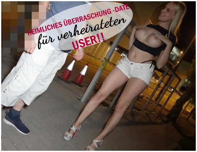 Heimliches Überraschung-DATE für verheirateten User!! Das war echt mal eine rattenscharfe Idee, Thomas 38, verheiratet. Seine Frau hat ihn schon ewig nicht mehr rangelassen und ist auch extrem eifersüchtig. Also musste er sich nachts aus dem Haus schleichen, um sich dann erst gegen Mitternacht mit mir zu treffen. Er durfte mich - völlig gratis - ohne Gummi - geil durchknallen! Und er hatte einen richtigen Prachtschwanz, hat mich dann in verschiedenen Stellungen sowas von geil durchgefickt dass ich nur noch seinen heißen Saft auf meinem Körper spüren wollte und  er spritze mir eine Monstermäßige Spermaladung auf die Fotze !!  Hättest du dich für ein Date mit mir auch aus dem Haus geschlichen?