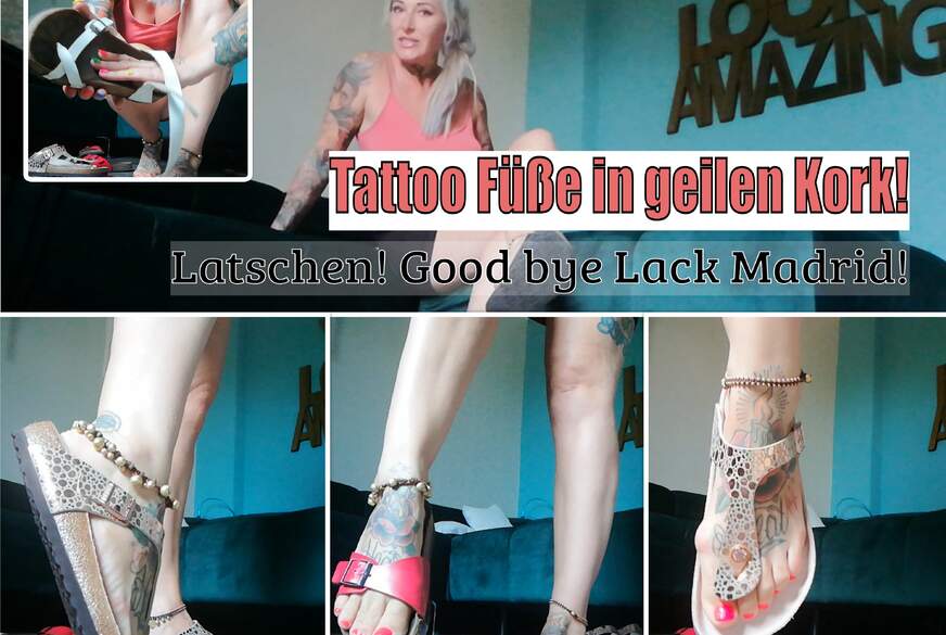 LadyDemona: Tattoo Füße in geilen Kork Latschen! Good bye Lack Madrid!