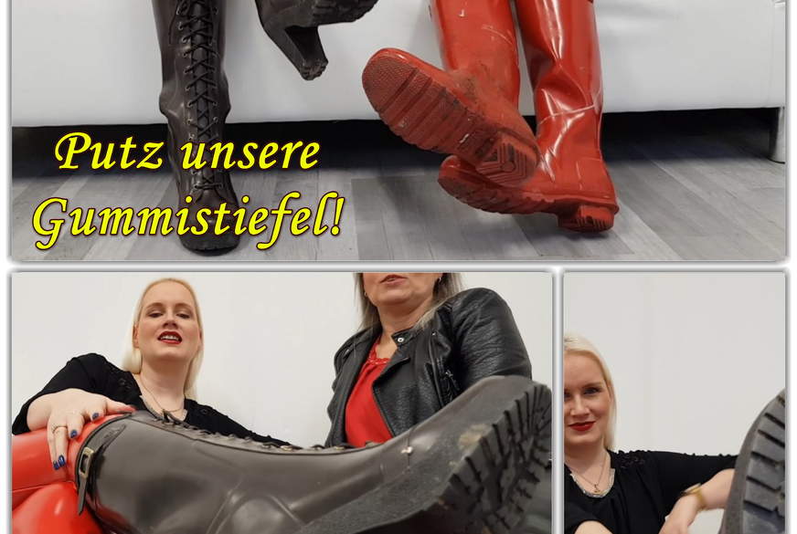 L********e darf die Gummistiefel von zwei Herrinnen sauber l****n von LadyKarame