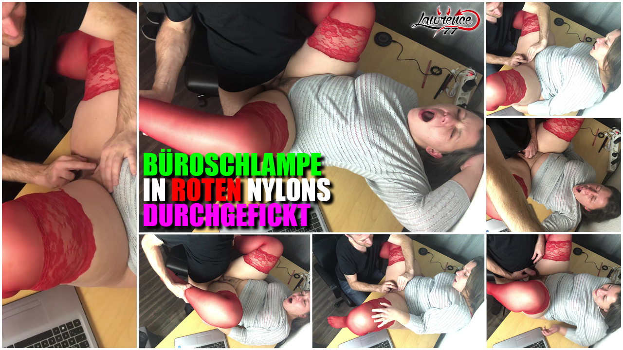 Büroschlampe in roten Nylons durchgefickt Mit weit gespreizten Beinen, nur in ihren geilen roten Nylons und ohne Höschen sitzt sie willig und bereit vor mir auf dem Schreibtisch. Natürlich beginne ich sofort mit ihrer Pussy zu spielen und ihren verwöhne ihren prallen Kitzler, bevor ich meinen harten Schwanz auspacke und sie von einem zum nächsten Orgasmus ficke! Der blanke Wahnsinn!