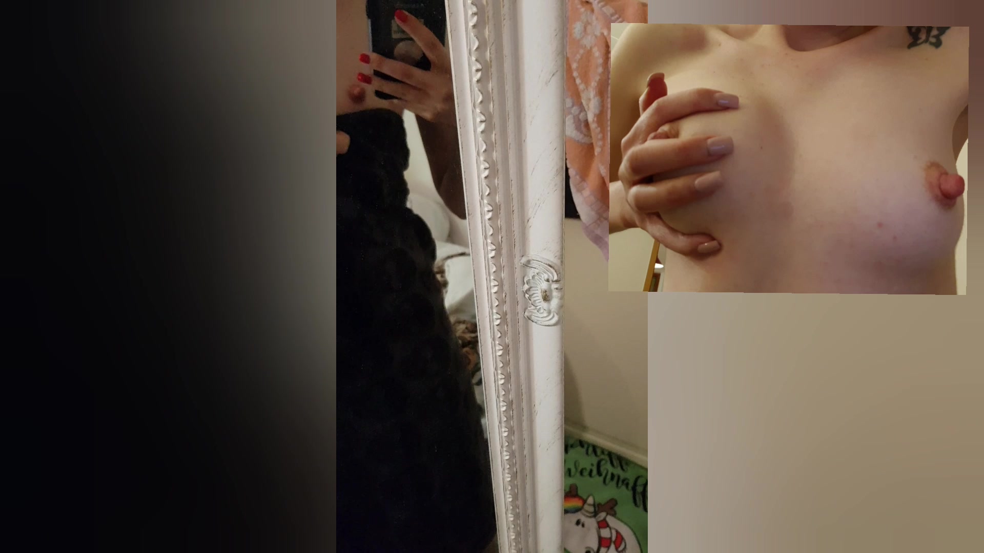 Heute nach dem duschen hatte ich noch keine Lust mich sofort anzuziehen. So ist das ganz spontane Video für dich entstanden. 

Schau mir dabei zu, wie ich langsam das Handtuch für dich fallen lasse.... 

Das Video habe ich in zwei fast identischen Versionen, welches gefällt dir besser?