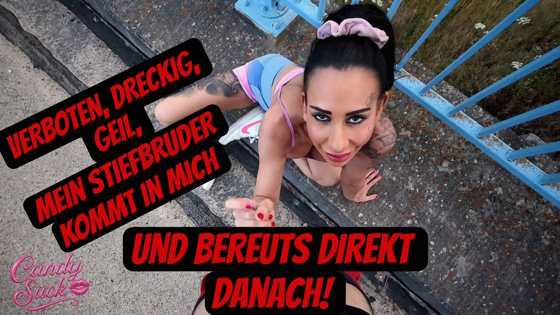 Verboten, mein Stiefbruder kommt in mich, und bereuts direkt! Eigentlich war’s nur ne harmlose Joggingrunde, ich und mein Stiefbruder, wie früher. Doch irgendwie war er heute ganz anders… still, zurückhaltend, so gar nicht der Typ, der früher ständig irgendwelche Mädels abgeschleppt hat. Jetzt lässt er sich lieber von seiner neuen Alten rumkommandieren. Lächerlich. Ich sehe ihm an, dass er sich nicht wohlfühlt, aber bei mir... da ist er sofort wieder der Alte. Sein harter Schwanz sagt alles. mitten auf’m Feld, über einer befahrenen Landstraße! Der Wind weht, Autos rauschen unten vorbei… und ich knie mich einfach hin. Noch bevor er was sagen kann, zieh ich ihm die Hose runter und da steht er: sein harter Schwanz, bereit für mehr. ich nehm ihn ran, wie früher. Doggy, dreckig, verboten geil. Und er? Spritzt mir einfach ALLES in die Fotze! Kein Tropfen läuft raus, mein Loch saugt seinen Saft komplett auf. Er merkt sofort: diesmal hab ich ihn richtig in die Falle gelockt... Und dann guckt er mich an, voll panisch und fragt: „Sag