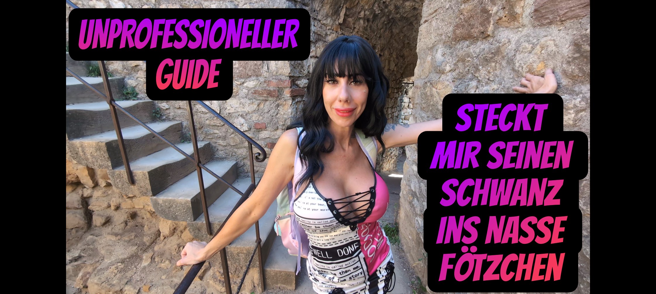 GUIDE STECKT MIR SEIN SCHWANZ INS NASSE FÖTZCHEN Ich wollte schon immer mal eine Burgführung machen und habe mich endlich dafür angemeldet. Auf der Burg angekommen, meinte der Guide direkt: Heute sind wir ganz alleine, alle anderen haben abgesagt. Eine Privatführung nur für die Candy? Das klang schon mal ziemlich geil. Also machten wir uns gemeinsam auf den Weg durch die Burg. Als wir die Treppen hinaufgingen, war mein Kleid etwas nach oben gerutscht. Bei dem heißen Wetter hatte ich keinen Tanga an und genau das blieb dem Guide nicht verborgen. Plötzlich schien er sich deutlich weniger für die Burg zu interessieren. Im ersten Moment wirkte das alles ziemlich unprofessionell, doch schnell wurde mir klar, was hier eigentlich gerade abgeht. Er stand schließlich nicht ohne Grund mit einem harten Schwanz vor mir. Und jeder, der mich kennt, weiß genau, was ich mit einem harten Schwanz anfangen kann. Lange hielt er es nicht mehr aus und schon kurze Zeit später schob er seinen harten Schwanz in mein nasses Fötzchen. Spätestens da
