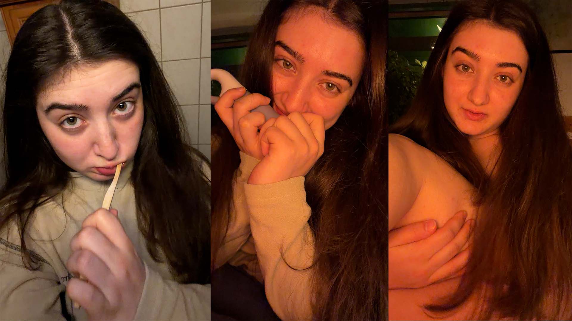 Hast du dich nicht auch schonmal gefragt was ich Abends mache wenn mir keiner mehr zuschaut..? Hier siehst du Live was wirklich passiert… Es wird heiß & feucht und damit meine ich nicht meine nasse Zahnbürste oder das Haare föhnen.