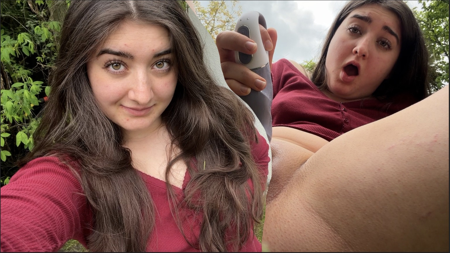 Nachbarn beim Kaffeekränzchen gestört? Ich ficke meine Pussy im Garten und squirte!! Der längste Orgasmus den ich jemals hatte! Der absolute Nervenkitzel! Während die Nachbarn direkt nebenan ganz entspannt bei ihrem Kaffeekränzchen sitzen und quatschen, halte ich es im Garten einfach nicht mehr aus. Die Sonne scheint, ich bin klatschnass und brauche es jetzt sofort! Ich packe meinen Lieblingsdildo aus und schiebe ihn mir ohne Rücksicht auf Verluste tief in meine feuchte Pussy und lasse ihn an meinem Kitzler vibrieren bis er richtig geil anschwillt!  Das Risiko, jeden Moment erwischt zu werden, macht mich so unnormal geil, dass ich einfach spritzen muss und über eine Minute am kommen bin. Ich muss mich echt zusammenreißen, nicht laut aufzustöhnen... Schau mir dabei zu, wie ich mir den Dildo im Grünen tief reinschiebe