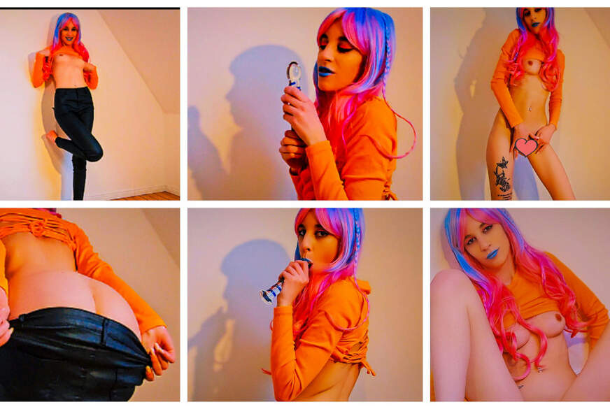 Ivy-Rainbow: Knacka***h aus der Lederhose und Glasdildo ins F******n