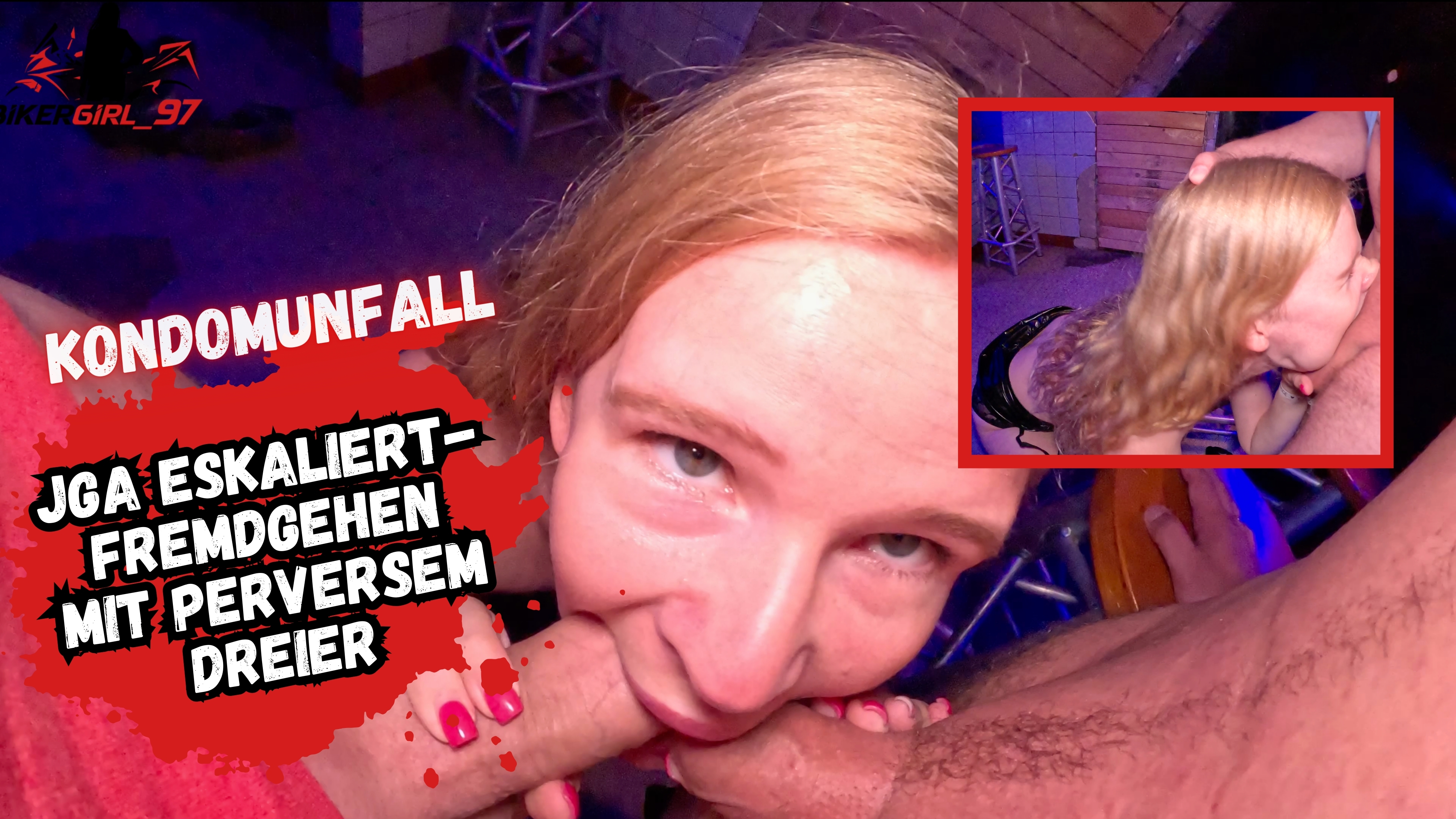 Junggeslinnen Abschied wird zur Fremdfick Party! Kondom bleibt in Ich habe auf meinem Junggeslinnen Abschied meine Mädels verloren. Und dann traf ich an der Bar den Barkeeper und einen wirklich netten Mann. Die wollten den Laden gerade zu machen. Doch ich habe an meinem Junggeslinnenabschied doch noch garnicht Fremdgefickt! Das geht doch garnicht!

Natürlich habe ich mir dann die beiden Herren geschnappt und die Schwänze hart geblasen! Dann wurde ich so richtig geil auf dem Barhocker weggefickt! *-*
 Direkt an der Theke!
Danach habe ich ihn mitten auf dem Boden Abgeritten und bin richtig geil mehrfach gekommen! Doch das Kondom blieb am Ende vollgespritzt in meiner Fotze stecken! OMG! 

Danach hat mich der nächste Typ abgefickt und am Ende hat er mir geil ins Maul reingespritzt.
So waren 2 Löcher schön mit Fremdsperma gefüllt, als ich dann nach Hause ging!