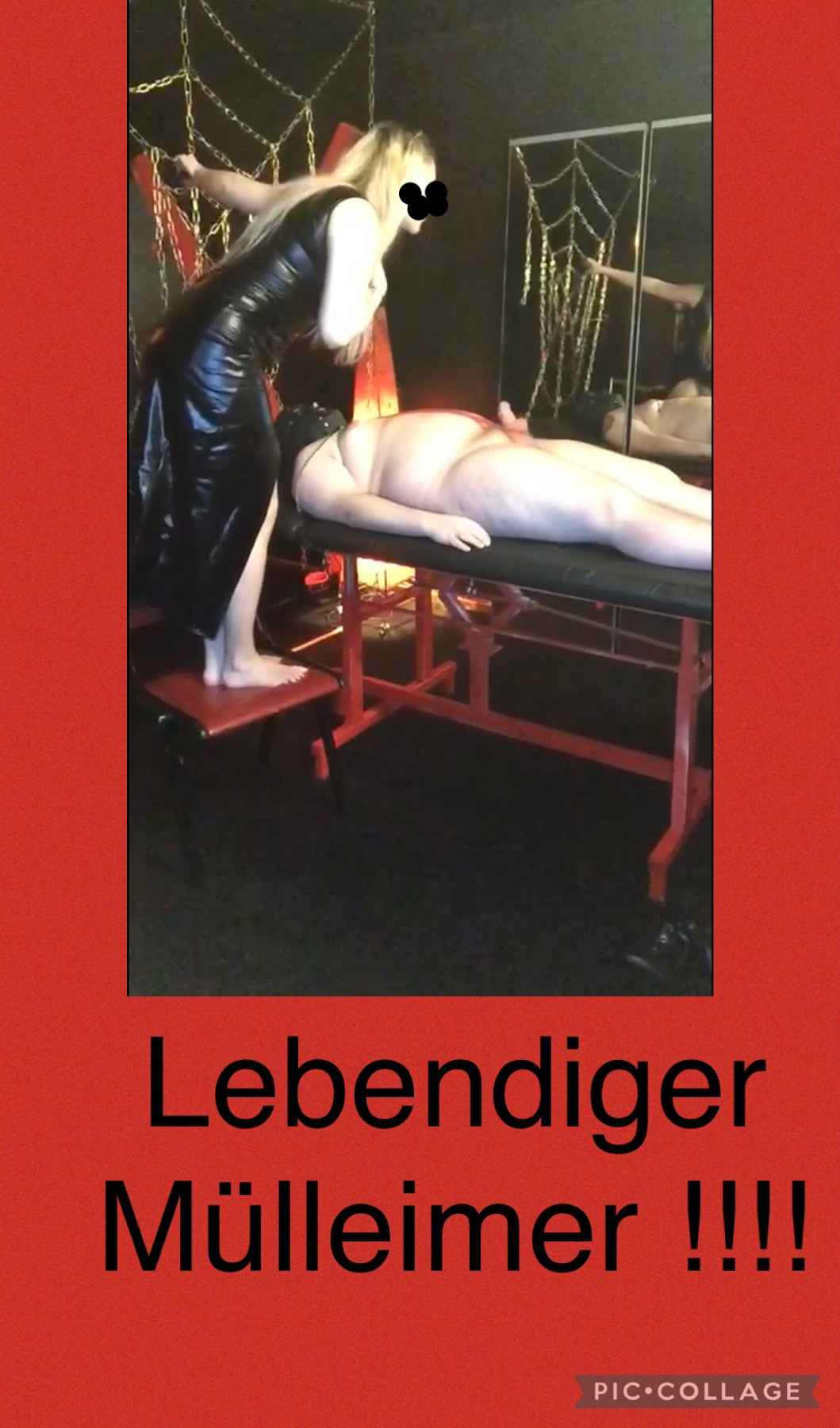 Hier habe der erbärmlichen Sklaven-Sau schön meine Füße ins Gesicht gerammt, sodass er kaum Luft bekommen hat ! Natürlich musste er zwischendurch immer wieder auch meine Füße unter Zwang sauber lecken. Auch als Mülleimer habe ich dir Drecksau immer wieder benutzt, und ihn von Oben bis unten angespuckt! 

Herrin#Domina#Sklave#Freiburg#TheBlackKingdom