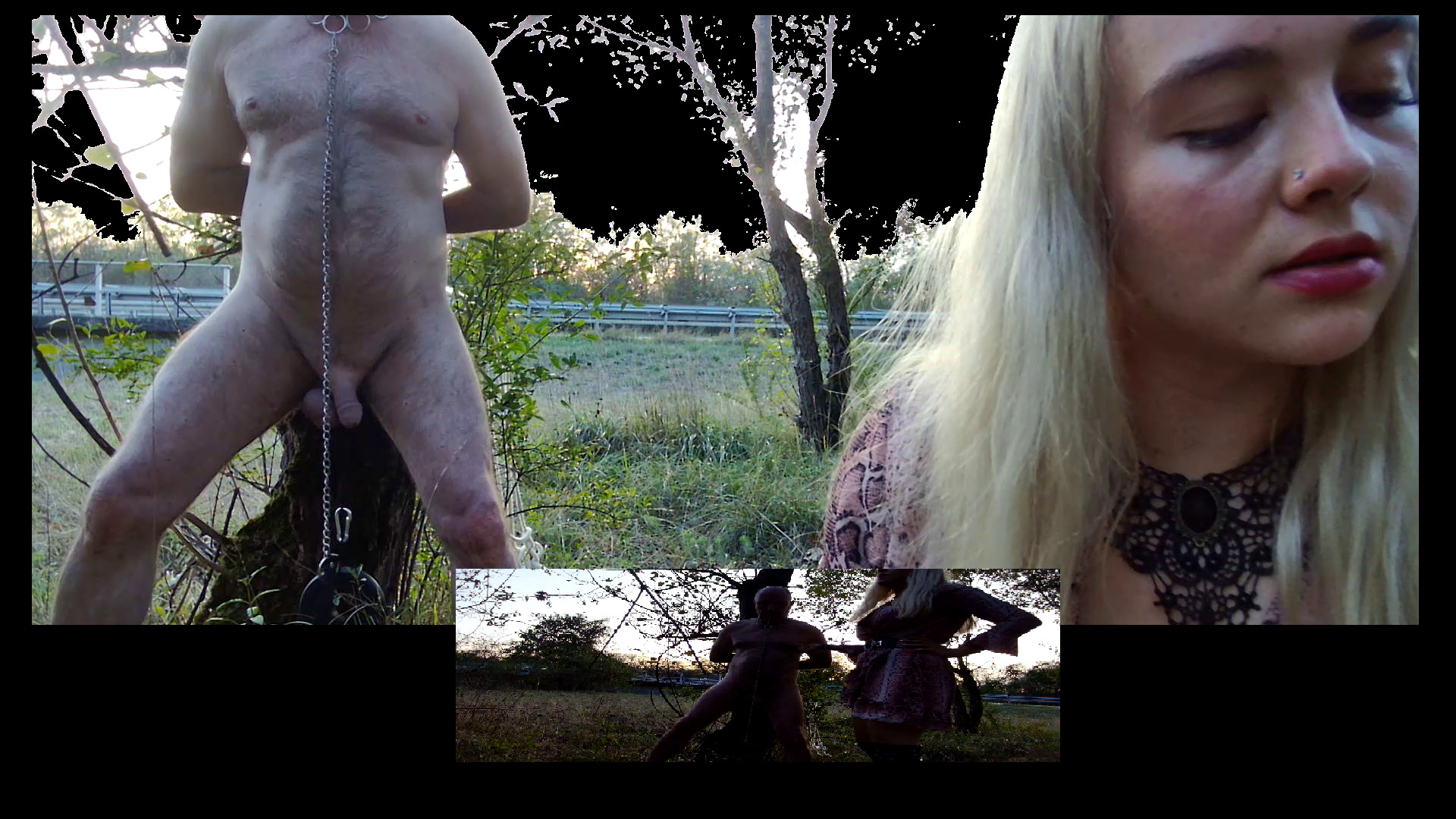 Heute hatte ich mich dazu entschieden mit meiner Sklaven-Drecksau ein Outdoor Ausflug zu machen, und zwar an die Autobahn in Wald! Als wir dort angekommen sind….. habe ich ihm schnell klar gemacht wer hier das  SAGEN hat! Gleich zu Anfang habe ich ihn an den Baum fest gekettet …….und dort seine erbärmlichen Eier mit Gewichten gequält ! Auch Eier-Tritte und Nippelfolter musst er in Kauf nehmen ! 

Dieser  Anblick wie seine Eier wehrlos mit Gewichten lang gezogen wurden….  War herrlich !