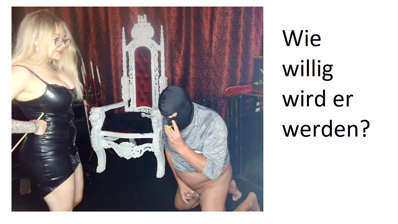 Der Sklave ist nicht willig !

Das gibt es bei mir nicht…. Wer nicht willig ist, wird willig gemacht!

3 mal musste er 10 mal das Zaubermittel inhalieren !
Damit es richtig wirkt habe ich in Kombination noch ziemlich harte Ohrfeigen gemacht. Die Ohrfeigen waren in Kombination sehr hart für ihn, das merkte man an seinem Verhalten.........

War er danach wohl willig ?