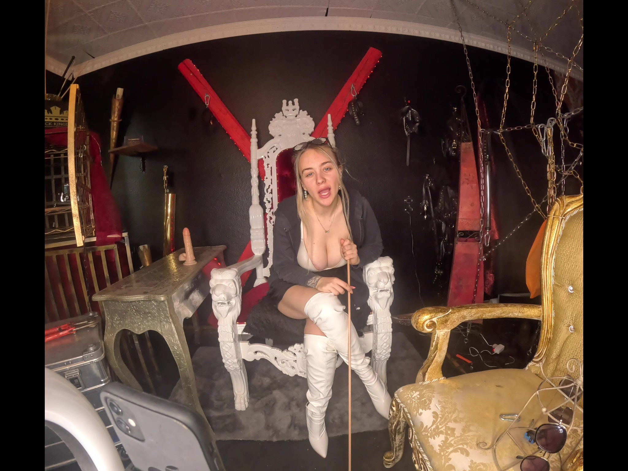 Du hast selbst Peitschen und einen Rohrstock Zuhause? Dann richte dir jetzt alles bereit, und höre deine Herrin bei der Onlineerziehung genau zu !! #Schläge#Herrin#Domina
