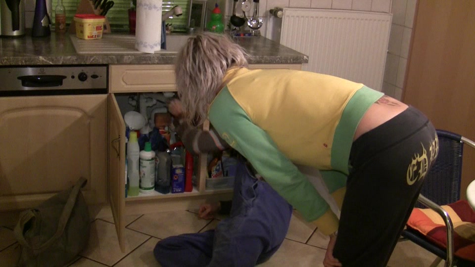 Als meine Spüle verstopft war rief ich mir einen Klempner an. Da es keine große Sache war, schickte mir der Chef seinen Lehrling. Nun lag der süße Kerl so vor mir und machte sich an dem  Ablauf meine Spüle zu schaffen. Da zeichnete sich sein geiler Schwanz in seiner Hose ab. Da war ich nicht mehr zu halten und zeigte ihm mein anderes \