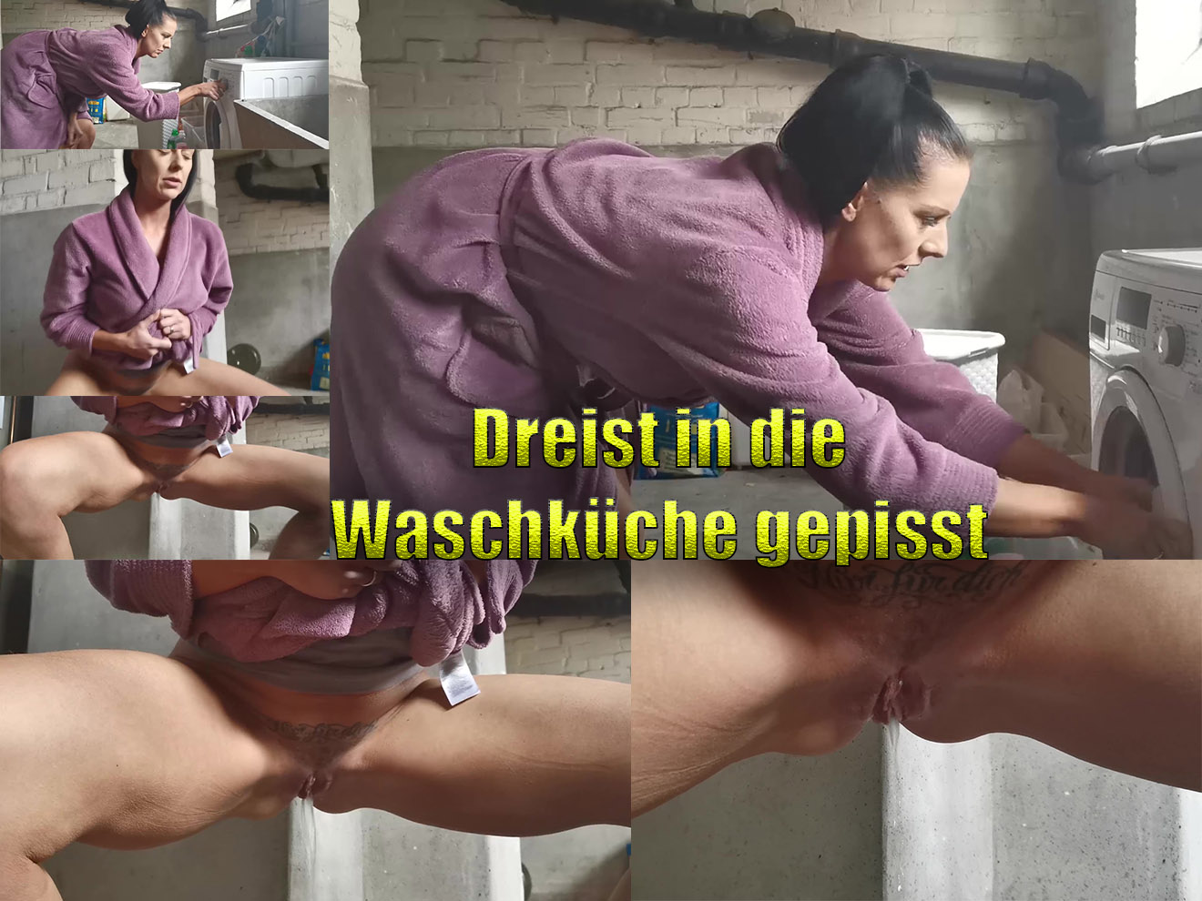 Dreist in die Waschküche gepisst Ich wollte nur schnell die Wäsche aus der Waschmaschine holen und dann pinkeln. Als diese verfickte Tür sich nicht öffnen ließ, hielt ich es nicht mehr aus. Zwar war die Nachbarin auch gerade im Keller, aber das war mir jetzt egal. Ich konnte es einfach nicht mehr halten. Also pisste ich direkt in der Waschküche. Was für eine Erleichterung…