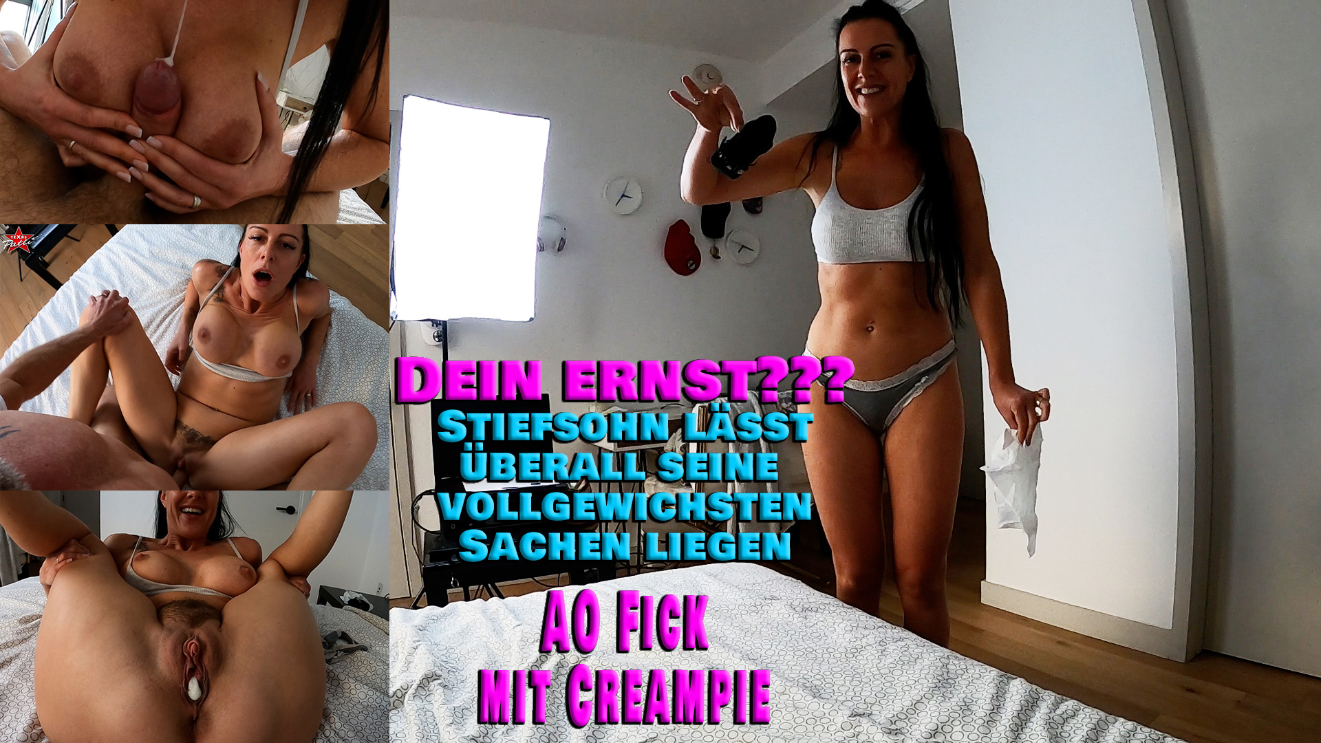 Dein ernst??? Stiefsohn lässt überall seine vollgewichsten Sachen liegen Als ich ins Bad kam, lagen da vollgewichste Taschentücher und Socken. Der Junge spinnt doch wohl… Als ich ihm die Sachen dann in sein Zimmer brachte, lag er da und wichste sich schon wieder den Schwanz. Was stimmt mit ihm nicht? Nunja… es macht mich ja schon ein wenig geil, vor allem, weil sein Erzeuger es ja so gar nicht mehr bringt. Nach kurzem Wortgefecht hatte er mich dann auch wieder so weit und sein Schwanz war zwischen meinen Titten. Das er mir dann am Ende seine Sahne in die Fotze spritzt, war nicht geplant. Shit… ich nehme doch gar keine Pille