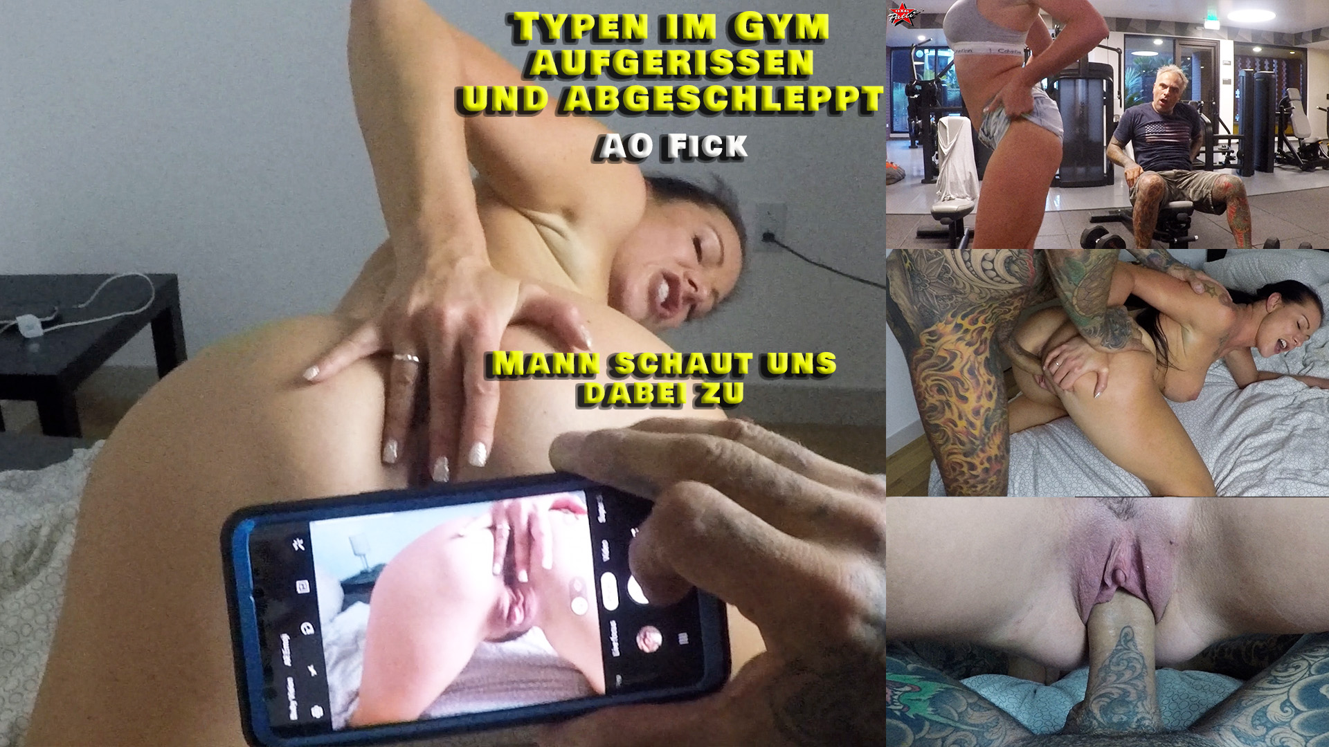 Typen im Gym aufgerissen Ich hatte mal wieder Bock auf einen fremden Schwanz… Also ließ ich meinen Mann in der Wohnung und ging hinunter ins Gym. Da sind doch immer ein paar Typen, von denen ich mir einen schnappen kann. Unten angekommen, fiel mir auch direkt einer auf. Er schien ziemlich viele Tattoos zu haben und ich war neugierig, wie er denn wohl nackt aussieht. Ich lief immer wieder vor ihm her und merkte, wie er immer nervöser wurde. Als er mich dann ansprach, machte ich ihm unmissverständlich klar, dass er jetzt mit zu mir nach oben kommen und mich ordentlich durchficken soll. Gesagt, getan. Als er unter der Dusche stand und mein Mann ins Bad platzte, irritierte ihn das zwar ein wenig, er merkte aber schnell, dass wir da ganz cool sind. Vor den Augen meines Mannes, besorgte er es mir dann so, wie ich es brauchte. Volltreffer 
Mal schauen, wer der nächste sein wird
