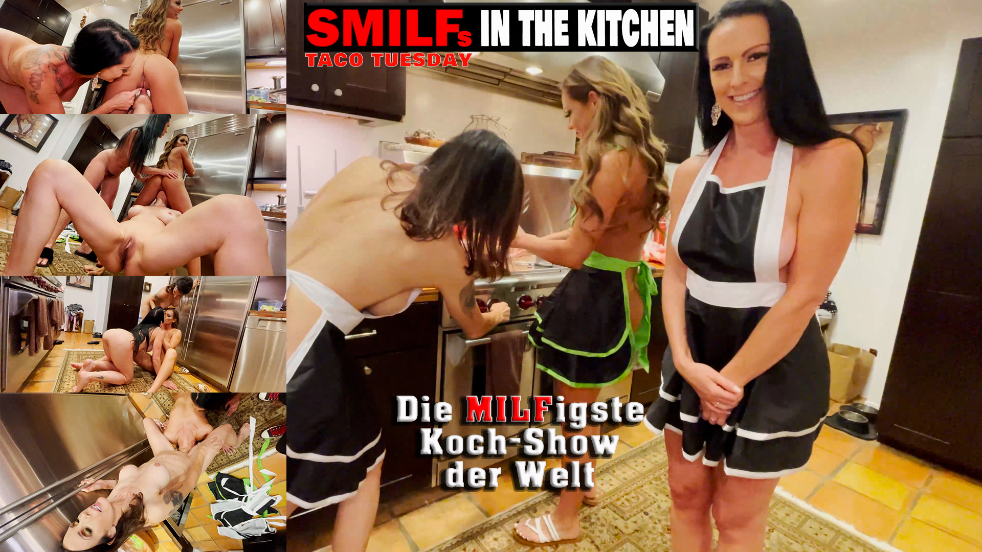 sMILFs in the kitchen. Taco Tuesday Die heißeste Koch-Show der Welt geht in die nächste Runde. Es ist Taco Tuesday und was gibt es da? Richtig… Saftige Milf-Fotzen. Heutiger Gast ist Alina. Auch sie denkt natürlich, sie sei für eine „normale“ Koch-Show gebucht worden. Das hier nichts normal ist, merkt sie jedoch recht schnell, denn hier geht es nicht um Koch-Rezepte. Hier geht es nur darum, dass die sMILFs über ihre Gäste herfallen und sie vernaschen wollen