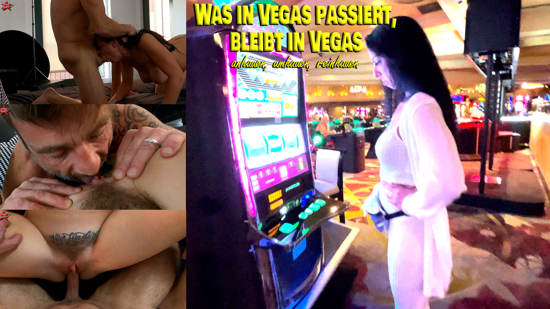 Was in Vegas passiert Las Vegas, Casino, einarmiger Bandit, Münzen, ich… Ich werfe ein paar Münzen hinein und hoffe auf den großen Gewinn, als ich von einem Typen angequatscht werde. Ohne Umwege kommt er direkt zur Sache… Er will mich ficken. Nun gut, ich brauche eh neue Münzen und zu einem geilen Fick sage ich nie nein. Also ab auf mein Zimmer und los. Der Typ ist ziemlich dominant und nimmt sich direkt, was er will, fickt hart mein Blasmaul und dann blank in die Fotze. Ich mag es wenn sich Männer einfach mal nehmen, worauf sie Bock haben. Einfach mal Hirn ausschalten und machen lassen