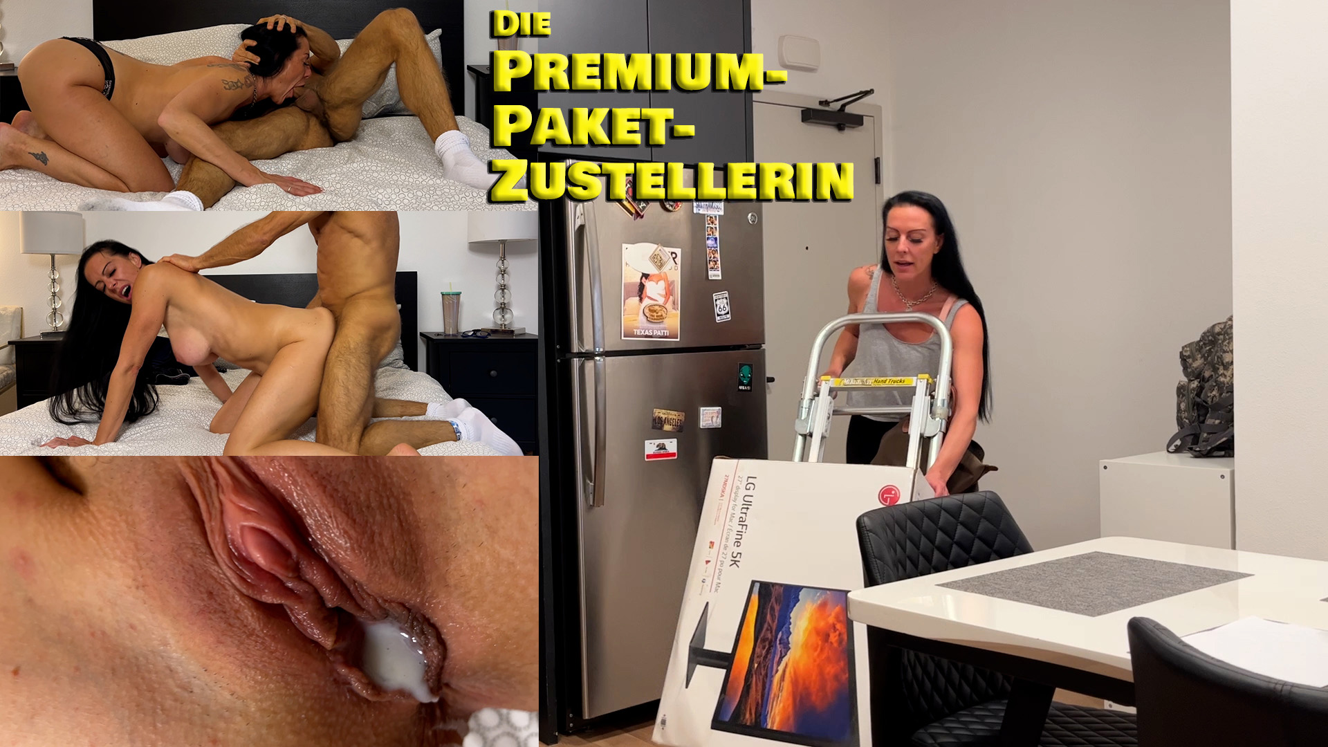 Die Premium-Paket-Zustellerin. Ihr Service ist legendär Neuerdings habe ich einen Nebenjob, bei dem ich Pakete zustelle und dabei einen ganz besonderen „Service“ anbiete. Ob der Kunde will oder nicht, ist mir total egal. Heute habe ich ein besonders großes Paket zustellen müssen. Beim Kunden angekommen, erkläre ich ihm, dass er in den Genuss meines ganz besonderen Services kommt, ich müsste aber zunächst noch kurz zur Toilette. Wenige Augenblicke liege ich auch schon halbnackt auf seinem Bett und ihm wird klar, was denn das Besondere an meinem Service ist. Nach vollkommen sinnlosen Diskussionen habe ich dann endlich seinen Schwanz im Mund und lutsche ihn genüsslich. Dass er mir, nachdem er mich durchgefickt hat, seinen Saft in mein Fötzchen spritzt, war so nicht geplant und ganz sicher nicht im Service inbegriffen