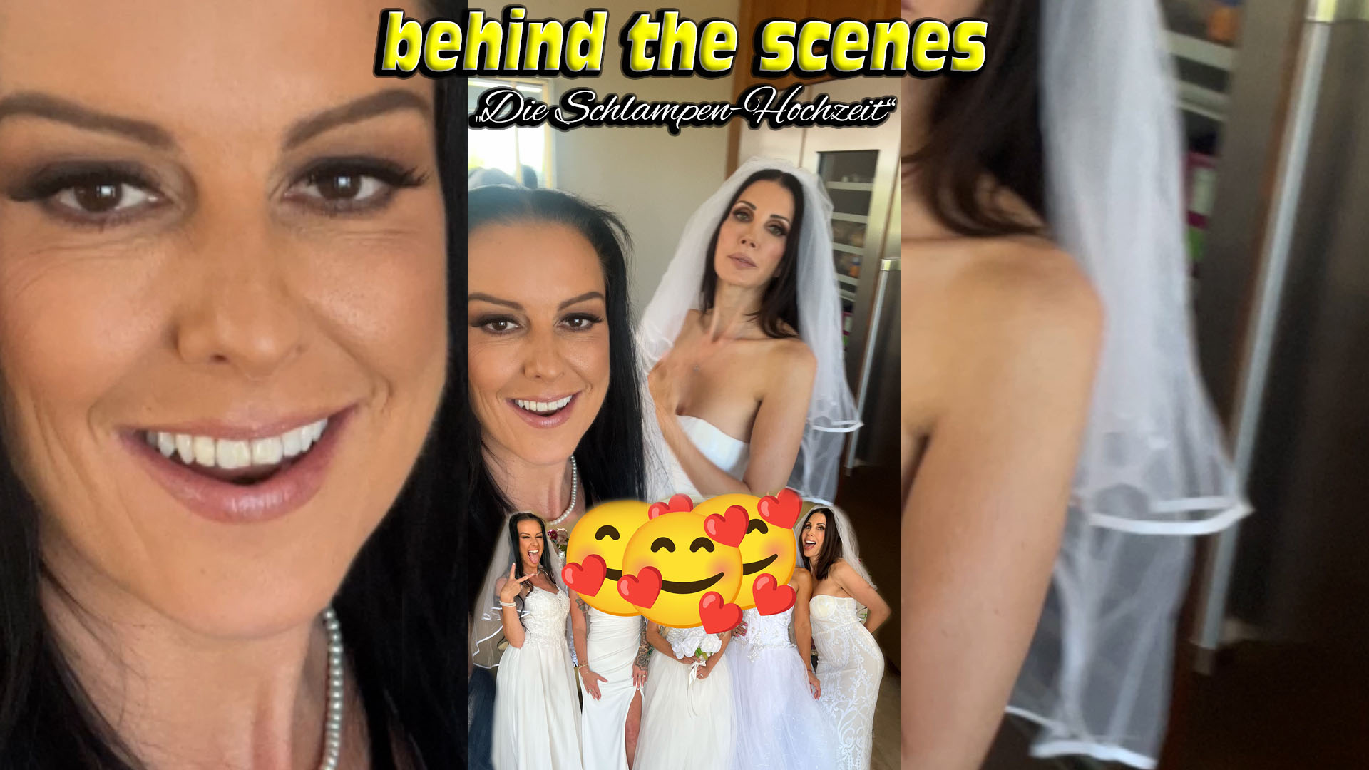 Behind the scenes. Die Schlampen-Hochzeit Immer wieder werde ich gefragt, ob ich nicht noch BTS-Material hätte oder machen könnte. Das ist leider gar nicht immer so einfach, da oftmals vom Produzenten unerwünscht. Als meine Freundin Shay und ich aber vor ein paar Wochen für einen wirklich geilen Dreh gebucht wurden, wo ein Typ gleich mehrere Milfs heiraten sollte und es natürlich zur ultimativen Hochzeitsnacht kam, konnten wir zwischendurch immer mal kurz unsere Kamera einschalten und für euch ein paar lustige, aber auch sehr geile Momente einfangen. Viel Spaß damit