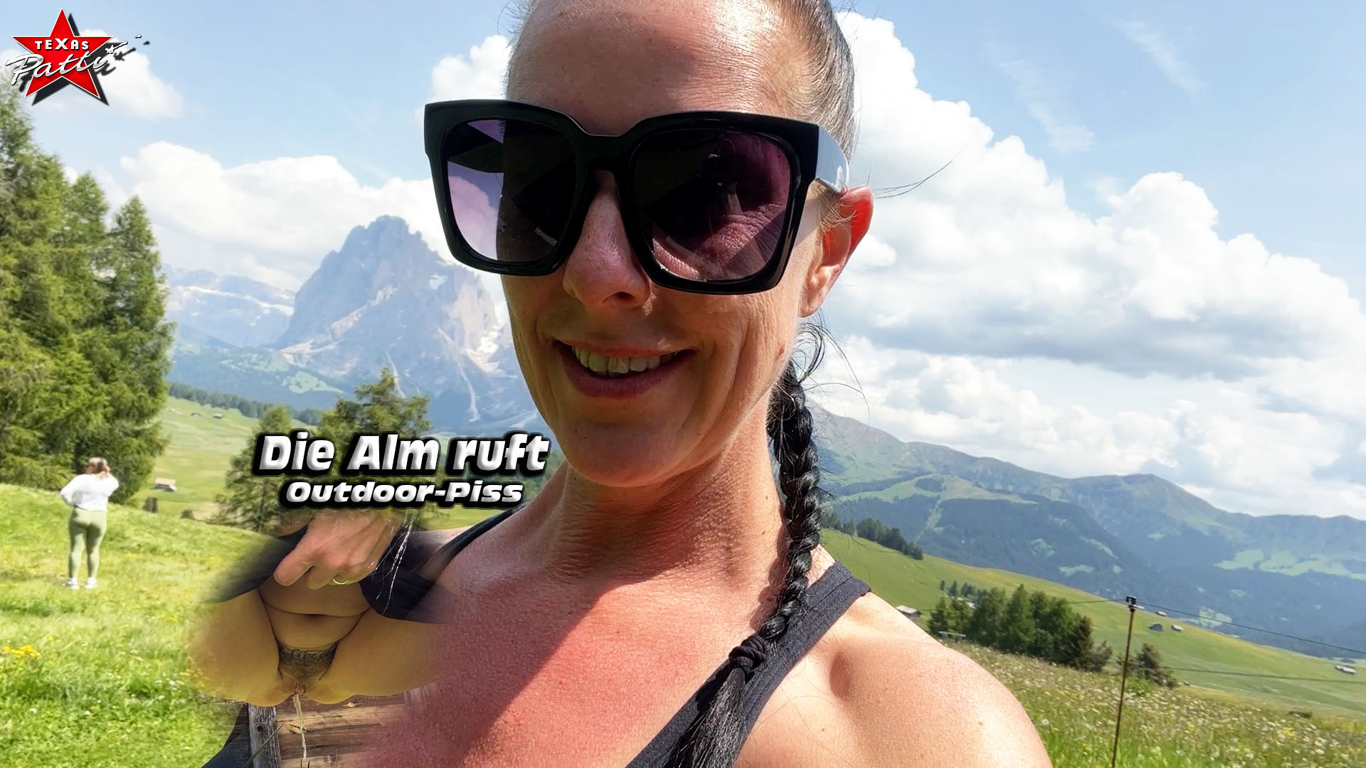 Die Alm ruft. Outdoor-Piss Wie viele ja mitbekommen haben, waren die liebe Holly und ich im Sommer in den Dolomiten. Auf der schönen Seiser Alm haben wir einen Tag die Seele baumeln lassen. Bevor wir uns dann an den Abstieg machten, musste ich noch mal schnell pinkeln – und was gibt es schöneres als auf 2.000m in der schönen Natur zu pinkeln und dabei die kühle Bergluft an der Muschi zu spüren?