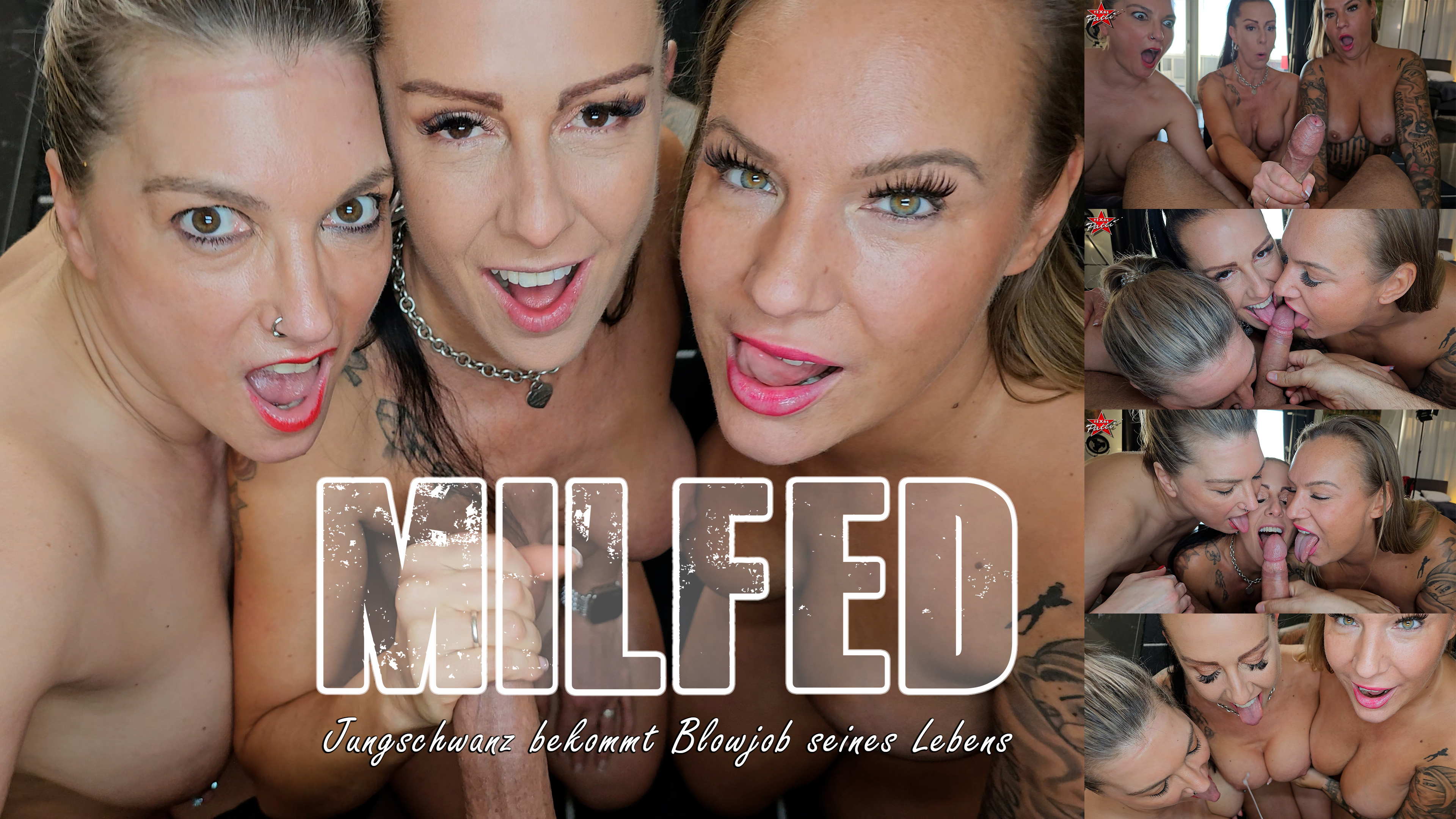 MILFED. Jungschwanz bekommt Blowjob seines Lebens Die 3 MILFs hatten sich vom Einkaufen einen geilen Jungschwanz mitgebracht…
Nachdem sie sich dann noch kurz frischgemacht hatten und ins Wohnzimmer kamen, lag der Typ nackt auf der Couch und spielte aufgeregt an sich herum. Um uns nicht zu enttäuschen, hatte er eine ungewöhnliche Maßnahme ergriffen.
Wir knieten uns vor ihn und verpassten ihm einen Blowjob, den er ganz bestimmt niemals vergessen wird…