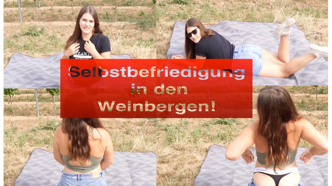 Heute seht ihr mich mal wieder völlig frei in der Natur! Ich habe mich eigentlich gesonnt, war dann aber so geil, dass ich es mir doch glatt besorgen musste! Schaut mir dabei zu, wie ich mich räkle und zu einem geilen Orgasmus komme! Mitten in den Weinbergen, was für ein Abenteuer!