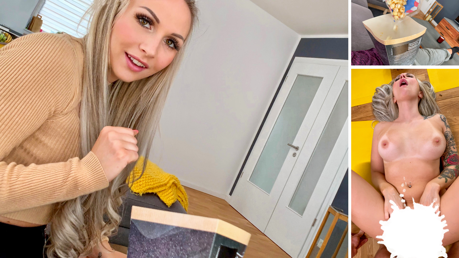 Was für ein Typ und ich falle auch echt noch drauf rein aber wer rechnet schon damit bzw denkt, dass jemand echt auf solch eine Idee kommt. Naja, nochmal wird dieser Trick bei mir nicht klappen :) auf jedenfall ging es dann sehr geil weiter und wir haben den Part mit dem Film schauen einfach übersprungen. Gut, wozu macht man sonst auch einen Filmabend, wenn nicht zum Ficken und das haben wir ordentlich. Meine beiden Löcher wurden richtig hart durchgefickt. Erst schön in die Muschi und dann direkt noch in den Arsch. Wir haben es auch überall getrieben, auf der Couch, dann ging es auf dem Esstisch weiter, bevor er mich wieder zum Orgasmus fickte. Wie es sich als braves Mädchen so gehört, habe ich ihm den Schwanz auch noch schön brav sauber gelutscht. So macht man das als richtige Dreilochstute. Er konnte auch sein Sperma auf meiner Zunge verteilen, denn das hat er sich nach diesem Fick mehr als verdient. Aber kennst du den Popcorn Trick oder hast du ihn selber schon einmal auspro