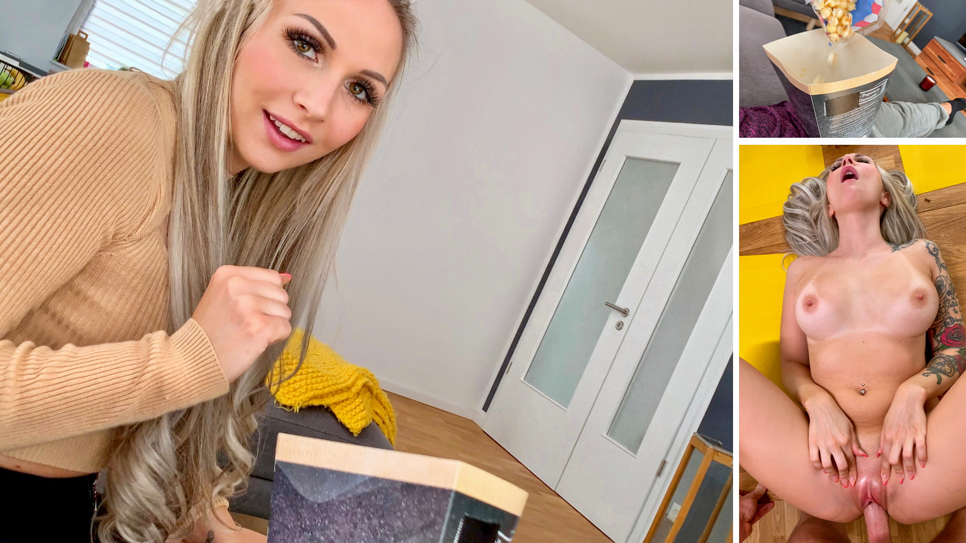 Der Popcorn Trick - kennst du diese Sex-Masche ? Was für ein Typ und ich falle auch echt noch drauf rein aber wer rechnet schon damit bzw denkt, dass jemand echt auf solch eine Idee kommt. Naja, nochmal wird dieser Trick bei mir nicht klappen :) auf jedenfall ging es dann sehr geil weiter und wir haben den Part mit dem Film schauen einfach übersprungen. Gut, wozu macht man sonst auch einen Filmabend, wenn nicht zum Ficken und das haben wir ordentlich. Meine beiden Löcher wurden richtig hart durchgefickt. Erst schön in die Muschi und dann direkt noch in den Arsch. Wir haben es auch überall getrieben, auf der Couch, dann ging es auf dem Esstisch weiter, bevor er mich wieder zum Orgasmus fickte. Wie es sich als braves Mädchen so gehört, habe ich ihm den Schwanz auch noch schön brav sauber gelutscht. So macht man das als richtige Dreilochstute. Er konnte auch sein Sperma auf meiner Zunge verteilen, denn das hat er sich nach diesem Fick mehr als verdient. Aber kennst du den Popcorn Trick oder hast du ihn selber schon einmal auspro