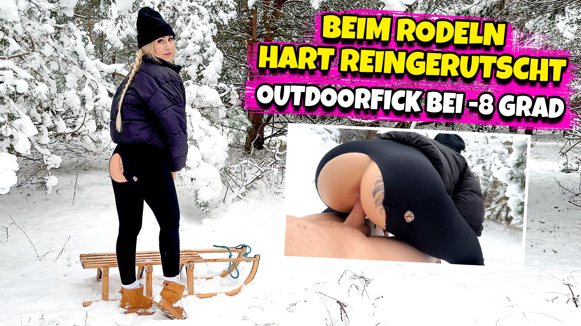 Beim Rodeln hart reingerutscht - Outdoorfick bei -8 Grad Eine halbe Stunde sind wir schon durch den Wald gelaufen und ich war mir so sicher, dass dort der Rodelberg war. Leider haben wir nur einen sehr kleinen gefunden und mein Fickbuddy war schon mega demotiviert. Da kam ich auf eine Idee, wie ich die Stimmung wieder heben kann. Ich zog ihm die Hose runter, nahm seinen Schwanz und fing einfach an zu blasen. Ich hätte nicht gedacht, dass der Schwanz bei -8 Grad so steht. Deshalb blieb es nicht beim blasen. Es gab zwar ein kleines Startproblem, dann ging es aber ab ! Er fickte mich schön hart durch, direkt am Weg, wo uns jeder sehen konnte. Uns war es egal. Als weitere Motivation spritze er mir noch seine ganze Spermaladung ins Gesicht und Mund....