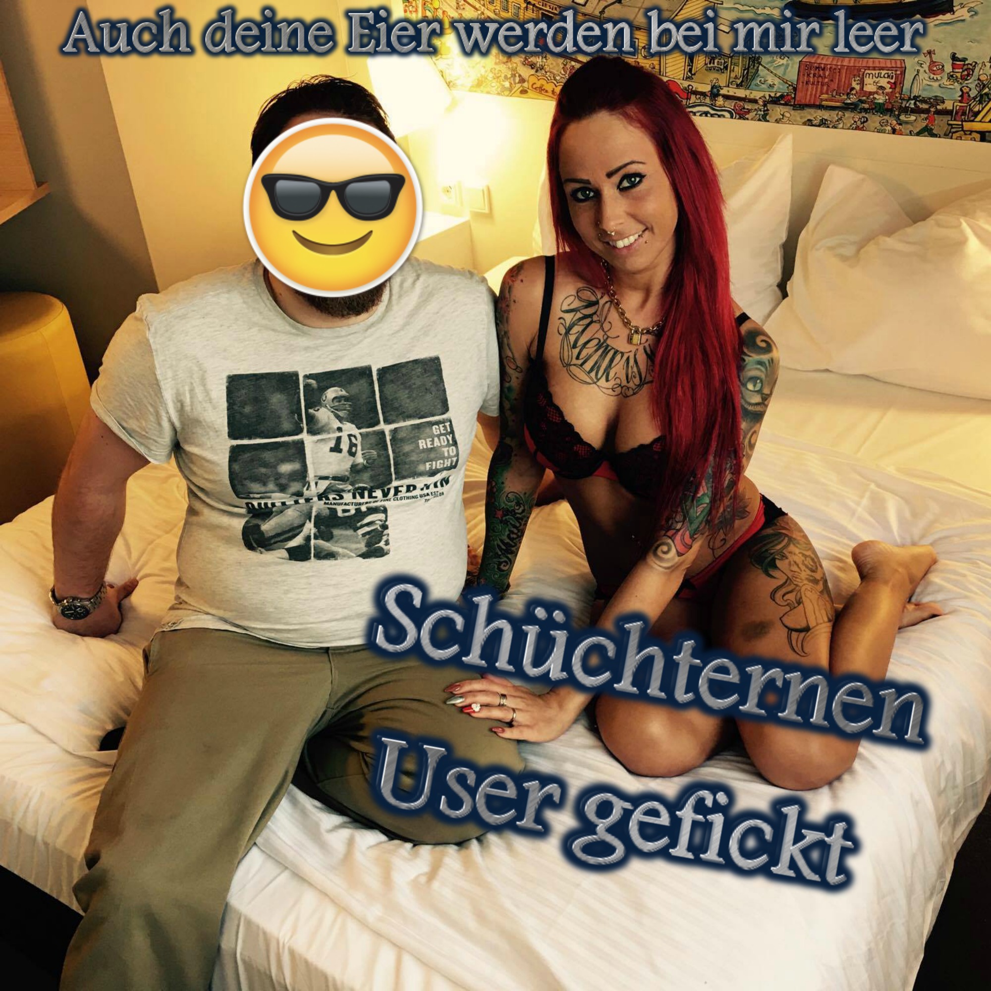 Ich habe mich in Hamburg mal wieder mit einem netten User getroffen, um einen geilen Clip zu drehen :) Ich wusste zwar, das er sehr schüchtern war, aber das fand ich nicht schlimm, denn jeder sollte doch seinen eigenen Clip drehen dürfen, ob schüchtern oder nicht :) Also raus mit dem Schwanz - er wurde immer geiler als ich ihn schön feucht lutschte, schön hart und prall ... als ich mich auf ihn setzte ... langsam und geil schob ich mir seinen Schwanz in meine nasse Muschi ... da geht doch noch was, dachte ich mir und da nahm er mich von hinten ... ich spürte, das seine Sahne langsam immer höher kam und lies ihn dann geil in meinen Mund wichsen ... Danach war er nicht mehr so schüchtern :D