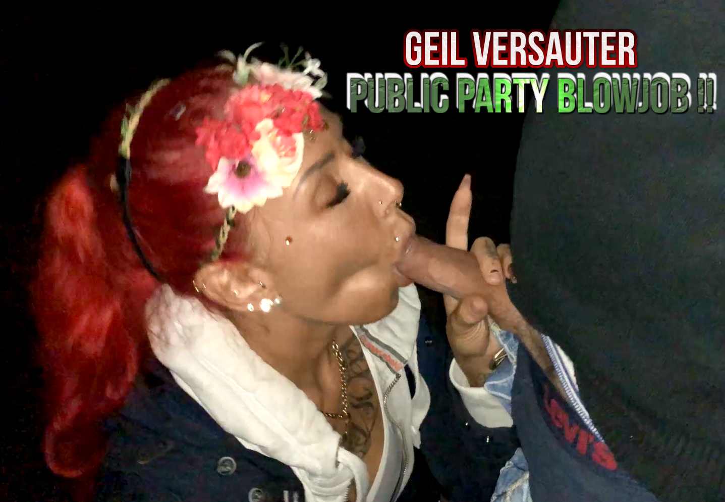Wir feierten den Junggesellinenabschied meiner besten Freundin und landeten in einer völlig überfüllten Discothek - nach ein paar Drinks gesellte sich ein netter junger Kerl zu uns und flüsterte mir ins Ohr : Ich kenne schon viele deiner Filme ... Und ich dachte mir, das wäre doch der perfekte Zeitpunkt für einen geilen User Dreh direkt hinter der Disco *G* Gesagt, getan - ich schnappte ihn mir und wir versteckten uns eher schlecht als Recht neben der Disco und ich fing an, seinen Schwanz geil zu blasen ... Immer wieder kamen Passanten vorbei und ich versteckte seinen Schwanz zwischen meinen Titten - als er immer geiler wurde, spritzte er eine riesen Ladung Sperma auf meine dicken Titten und verschönerte mir so den Abend :) GEIL !