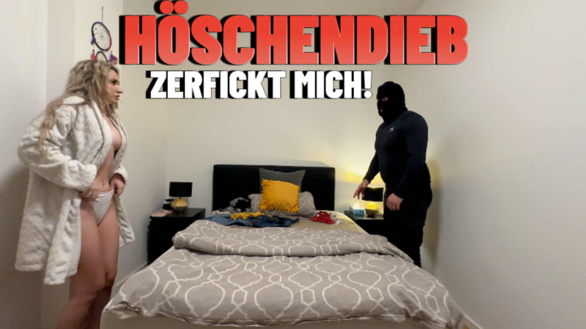 Höschendieb zerfickt mich! Als ich neulich aus dem Bad kam, stand ein Einbrecher in meinem Schlafzimmer und schnupperte scheinbar an meinen Dessous. Er war so geil auf meine Fotze, dass er mich einfach genommen und es mir heftig besorgt hat! Aber wo er dann hingespritz hat, hat mich echt verblüfft!