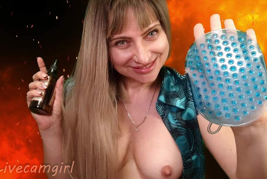 Livecamgirl: Oiled Naked Body Massage! Slaps, Sounds,  Brush Play