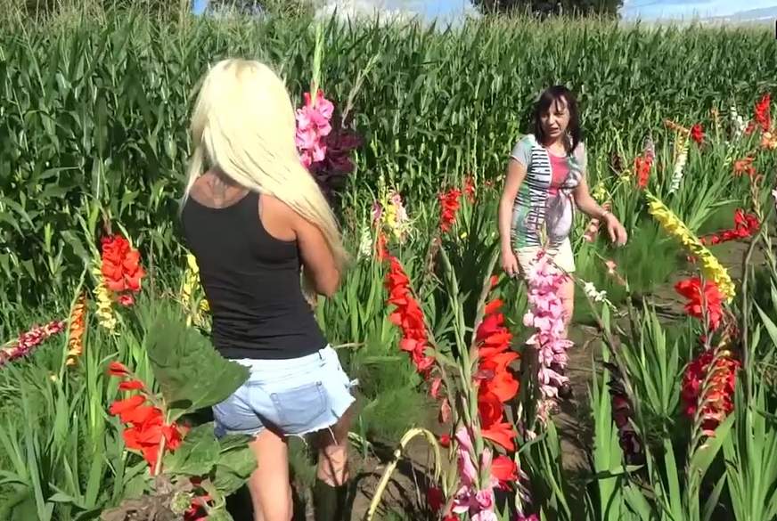 Angelina1986: Bi- Mädls pflücken Blumen und stecken sich Maisk****n rein